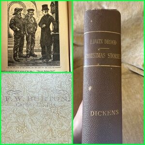 Edwin Drood and Christmas Stories by Dickens old book leather